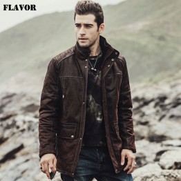 FLAVOR New 2017 Winter Men's Genuine Leather Jacket male Overcoat Pigskin warm Coat padding cotton Real Leather Jacket