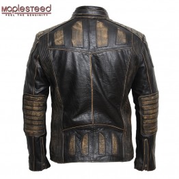 MAPLESTEED Vintage Motorcycle Jacket Men Leather Jacket 100% Cowhide Genuine Leather Jackets Mens Biker Coat Moto Jacket 5XL 090